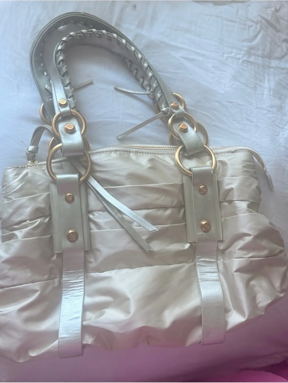 Francesco Biasia Metallic Quilted Tote with Gold Ring Details